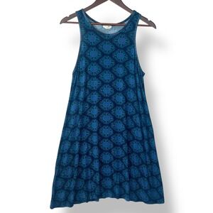 Natural Life Boho Floral Mandala Print Sleeveless Tank Swing Dress Blue Teal L